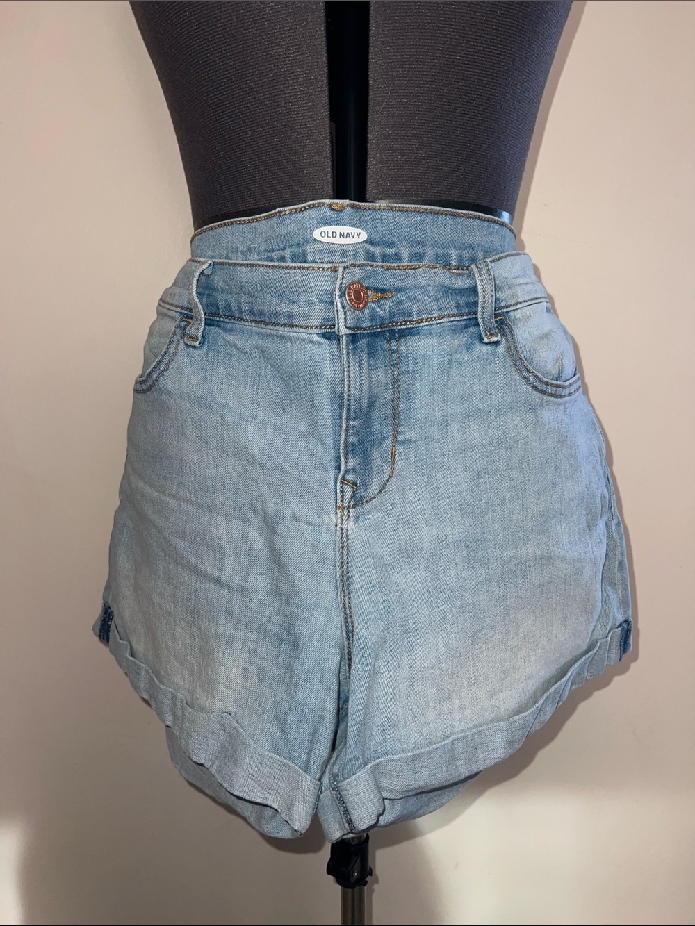 Old Navy Light Blue Denim Shorts - High Waist Rolled Hem